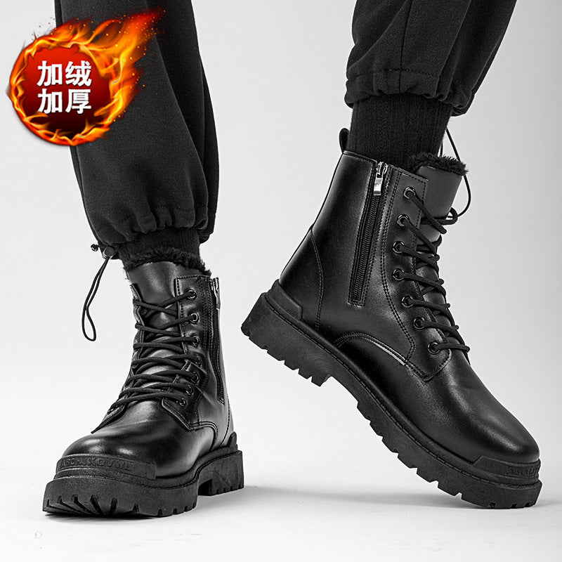 Spring classic round toe boots men's british style high-top motorcycle zipper workwear boots thick sole short boots 8605