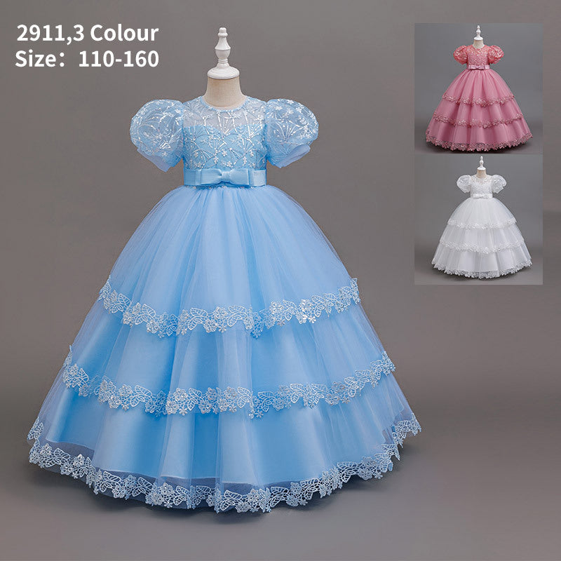 Girls' formal dresses  new mesh flower girl runway violin children's day performance costume tutu wholesale for export