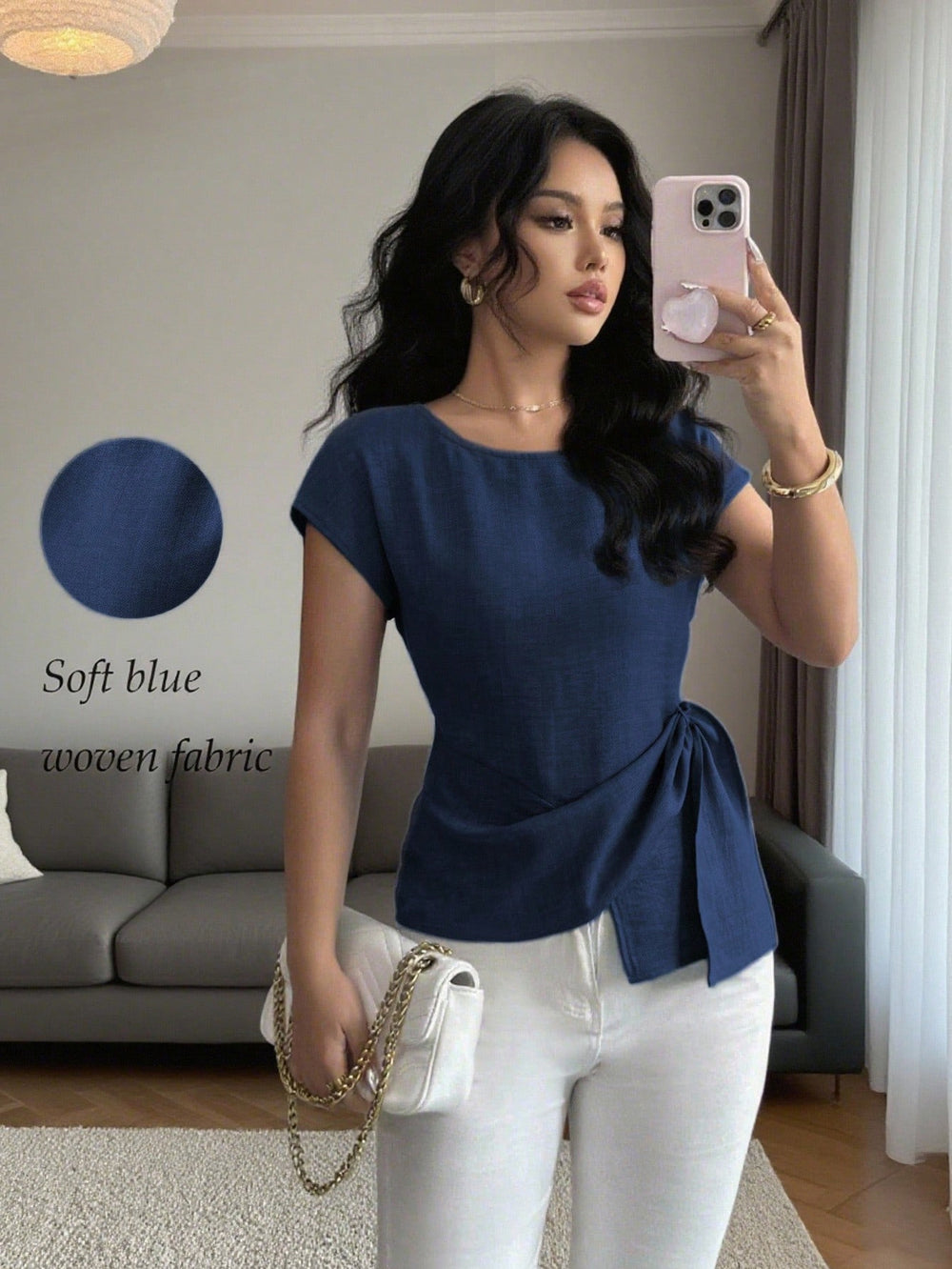 cross-border fashion casual crew neck solid color asymmetrical ruffle hem tank top short sleeve top for  us & europe