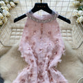 Korean style "chaebol daughter" inspired sequin dress - sleeveless halter neck, a-line, and cinched waist