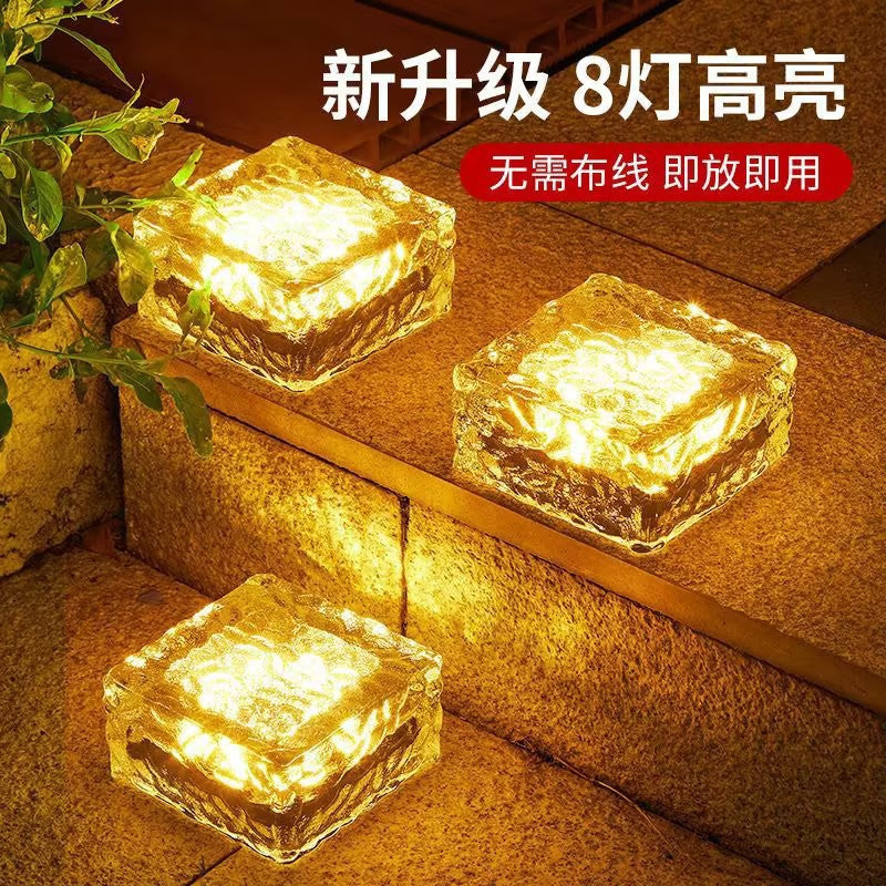 Solar outdoor garden lights popular small courtyard landscaping arrangement ice brick lamp garden balcony atmosphere decoration night light