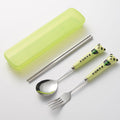 304 stainless steel portable cutlery set - creative panda design with ceramic handle fork, spoon, and chopsticks (3-piece set)