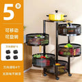 Kitchen rotating multi-functional storage rack, household floor-standing multi-tier snack cart, fruit and vegetable basket organizer