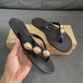 Spain 2024 summer new one-strap flip-flop women's sandals - black decorative embellished flat sandals
