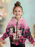 Kids' hoodie jacket, cross-border hot seller: cute cartoon print fashion zip-up hoodie for girls, dropshipping available
