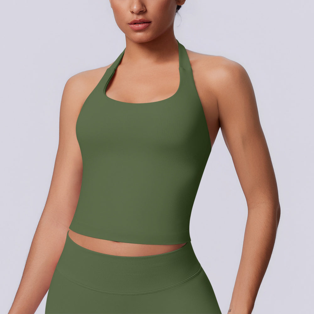 New arrival cross-border seamless pure colorhalter beautiful back tight sports vest sports running fitness yoga wear tops women