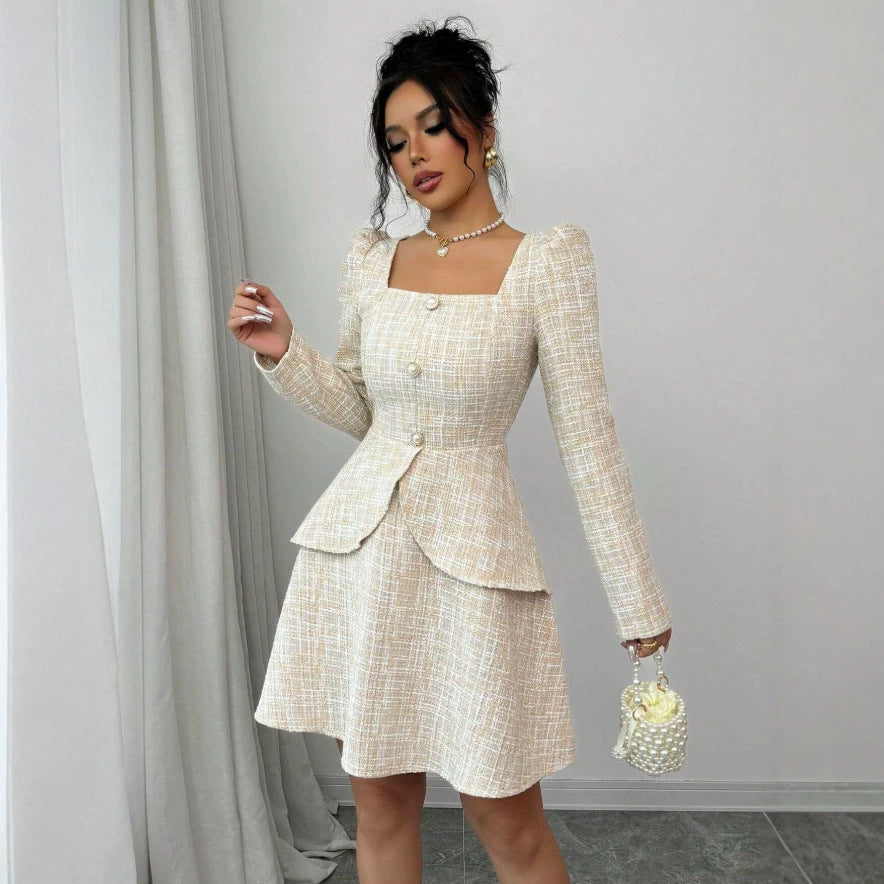 fall/winter women's fashion: european & american style - elegant plaid blazer & high-waisted dress set