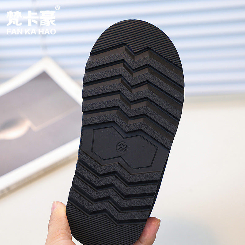 Kidsfleece-linedthickened snow boots autumn winternew arrivalfashion student cotton shoes boys and girls double velcro short boots