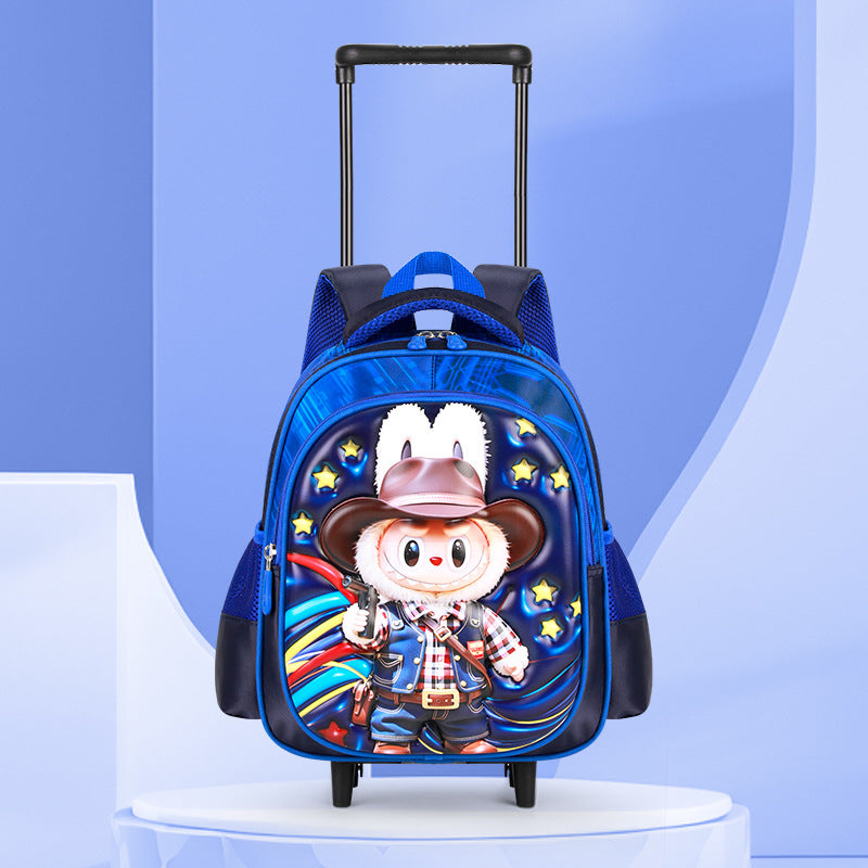 2026 new 3d dinosaur kindergarten trolley backpack - large capacity, lightweight, and easy-push cart backpack