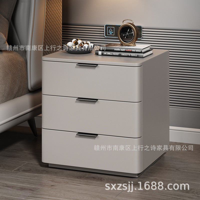 Bedside cabinet popular douyin new arrival leather art simple modern solid wood room master bedroom wholesale rock slab countertop