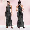 C7140 cross-border   fashion women's halter neck elegant maxi dress rhinestone slim fit dress