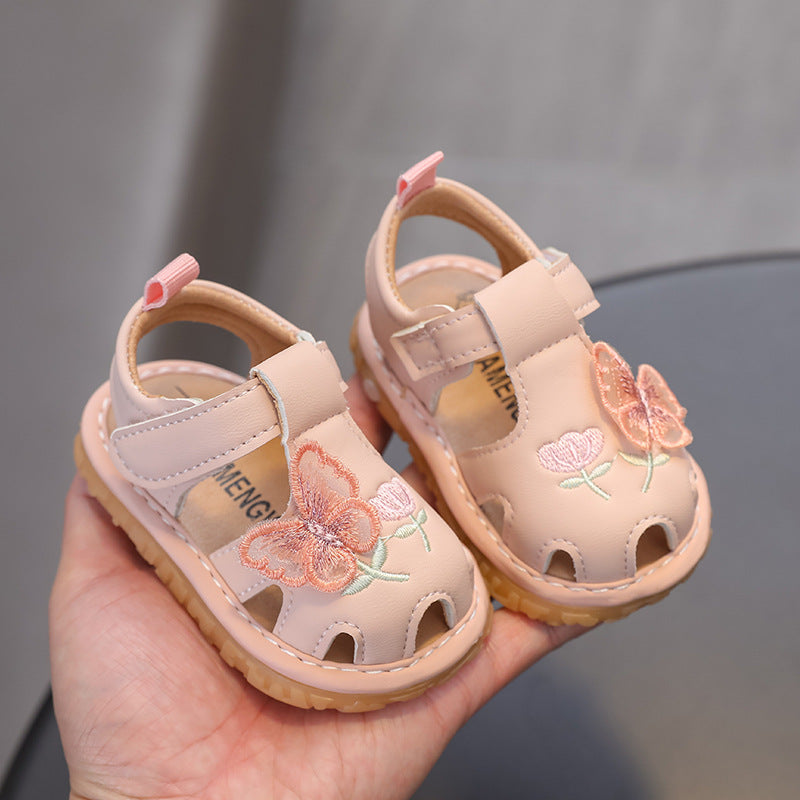 Girls'  summer new collection: vintage-style leather mary janes - versatile floral design, squeaky fun, soft sole, lightweight princess shoes for kids