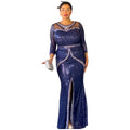 Aliexpress new year party evening dress african women's plus size cross-border fashion sequin rhinestone slit dress