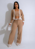 e-commerce source factory: new autumn/winter european and american style women's striped cardigan knit casual three-piece set