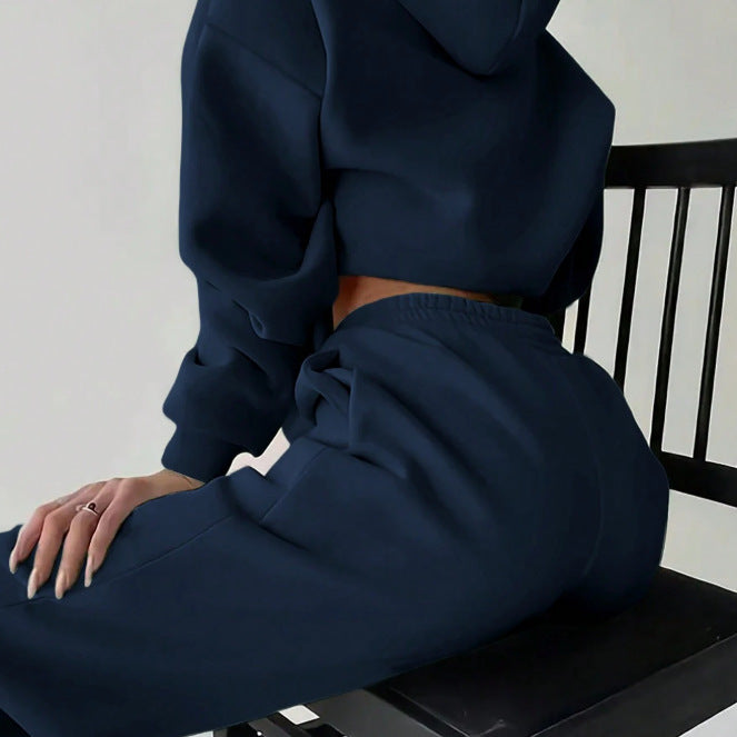 fashionembroider hooded sweatshirt suitloose drop shoulder drawstring wide leg sweatpants two-piece set