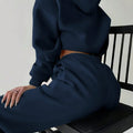 fashionembroider hooded sweatshirt suitloose drop shoulder drawstring wide leg sweatpants two-piece set