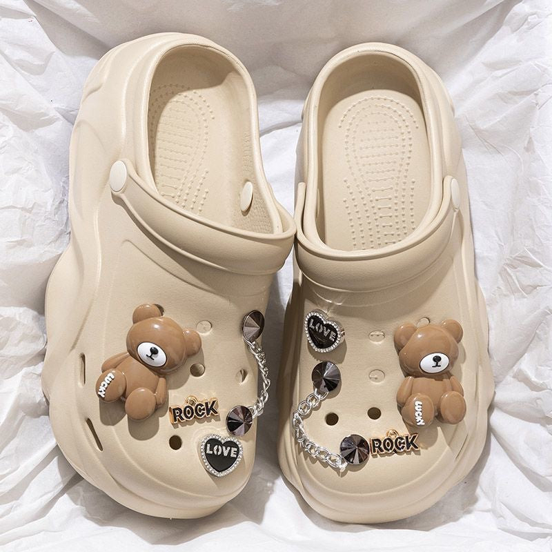 Thick soleeva crocs women's summer outwear 2025new arrivalheight increasing outdoor beach seaside ins toe cap slippers