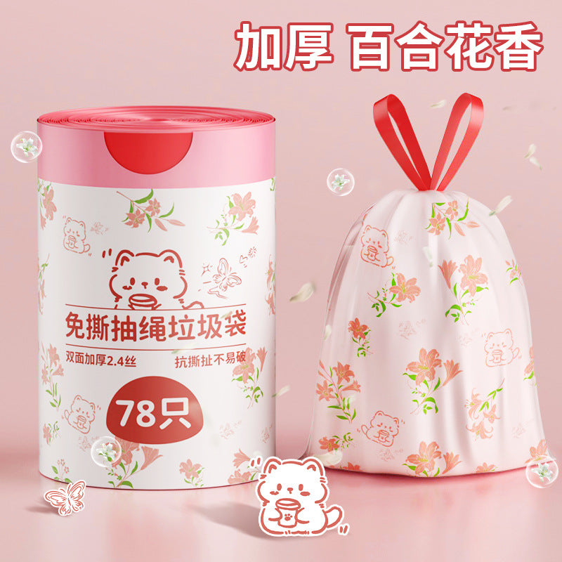 Lily flower garbage bag tear-free drawstring bedroom special thickenedsatchel style extra large kitchen plastic bag mosquito
