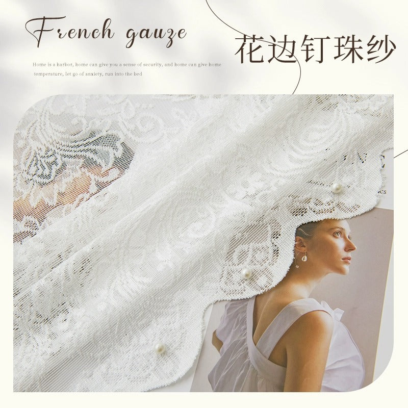 French retro lace sheer curtain, minimalist chic window curtain, no-drill sheer partition curtain, wavy lace curtain decoration