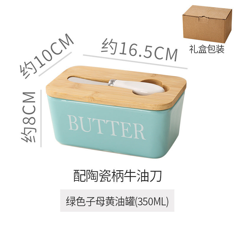 ceramic butter box with matcha knife rectangular for home cheese fresh-keeping sealed jar butter ceramic storage box