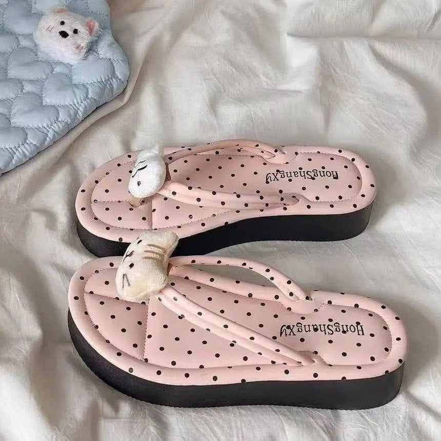 Cute bowknot platform flip-flops - new 2026 summer collection - fairy style, non-slip beach sandals for women