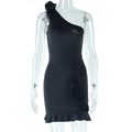 Fashion styleexport women's clothing inspure colorsexy sloping collar sleeveless backpack hip casual skirt skirt trendy dress