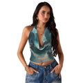 Summer women's scoop neck tie-dye print spicy girl tank top - new cross-border e-commerce style, slim-fit cropped top for