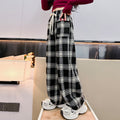 Girls' wide-leg pants,  new high-waisted casual kids' straight-leg trousers, fleece-lined, korean style plaid pants for girls (mid to big kids)