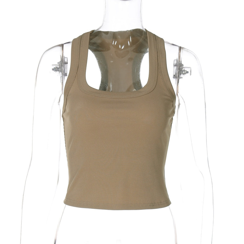 European and american style new  summer fashion hot girl u-neck solid color slim fit tank top crop top women's wholesale