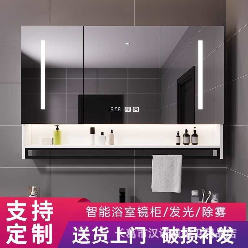 Light luxury bathroom smart mirror cabinet separate bathroom wall-mounted mirror box touch anti-fog integrated cabinet with lamp storage