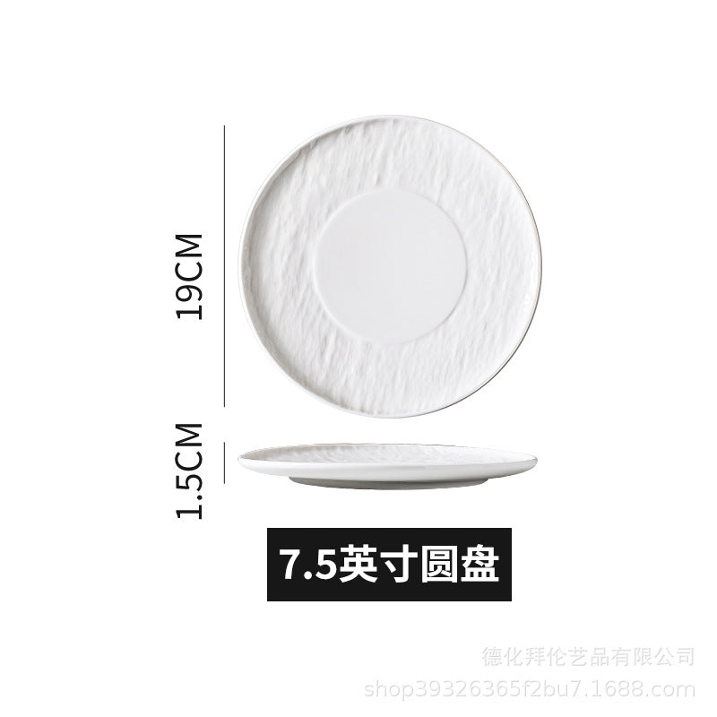 European-style ceramic steak plate, creative embossed white dinner plate for home use, hotel restaurant display plate, minimalist pasta plate