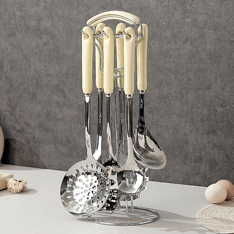 304 stainless steel ceramic handle spatula suit kitchen cooking all-in-one combination stainless steel spoon colander wholesale