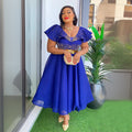 export women's plus size v-neck sexy bodycon dress african  beaded high waist dress with belt