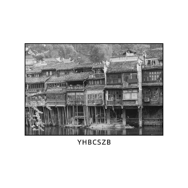 Hunan restaurant hanging paintings old Changsha Chinese hotel restaurant box hanging paintings retro nostalgic Hunan black and white architectural murals
