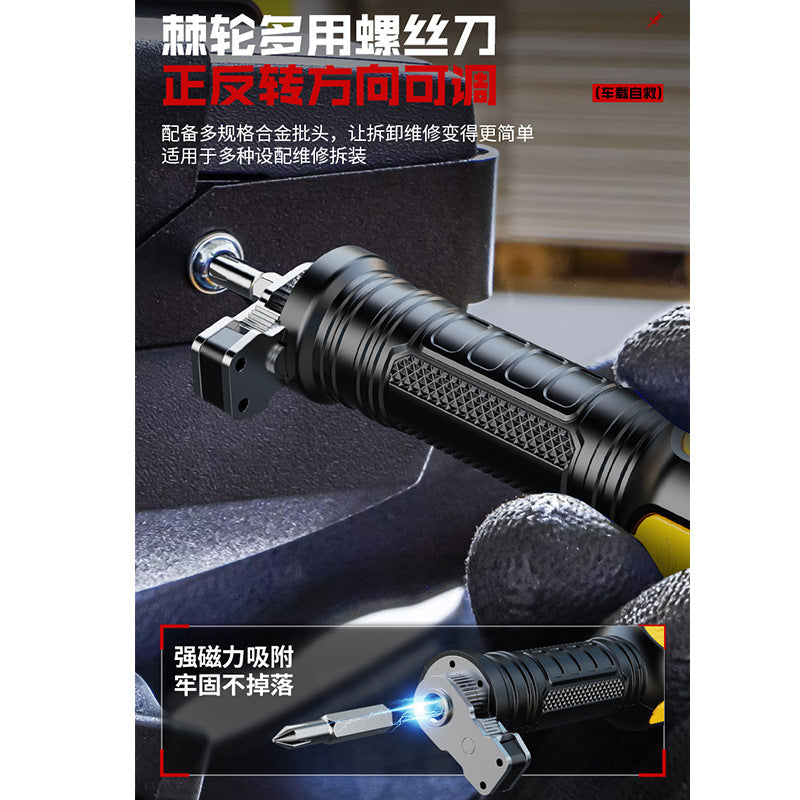 Cross-border new multi-function safety hammer white laser flashlight USB charging red light warning beep LED work light