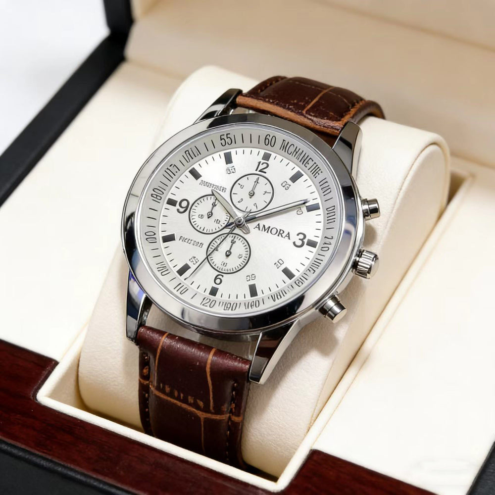 Vintage leather strap men's quartz watch - business casual, versatile, waterproof, luminous, understated luxury, factory direct wholesale