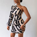 spring/summer european and american geometric print pullover one-shoulder slim-fit women's dress - elegant and chic