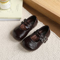 Girls' retro mary jane flats - new fashionable double-breasted versatile children's shoes - velcro soft sole leather shoes