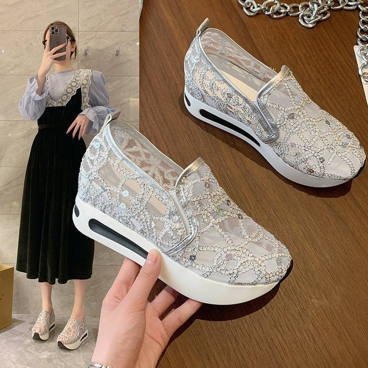 women's fashion flat heel hidden wedge mesh breathable casual flats - supports cross-border platforms and dropshipping