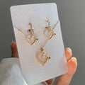 Wholesale heart stud earrings - european & american style cross-border earring jewelry set for women - diamond-accented versatile alloy butterfly sweater necklace - winter collection