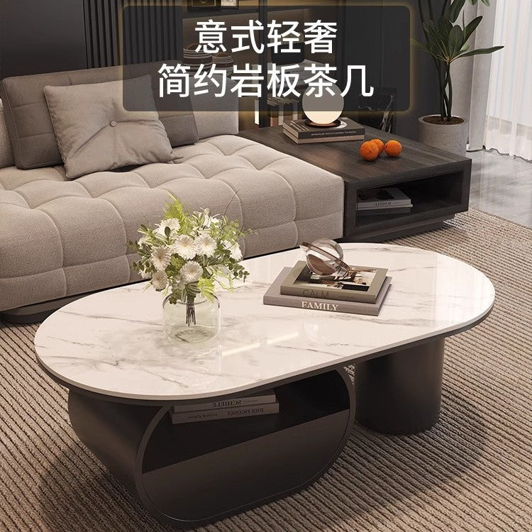 Cream style oval slate coffee table casual living room accessible luxuryfor homemodern combination new arrival small apartment coffee table