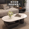 Cream style oval slate coffee table casual living room accessible luxuryfor homemodern combination new arrival small apartment coffee table