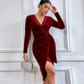 hot selling european and american sexy long dress v-neck bodycon asymmetrical dress cocktail party gown for women