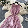 High-end elegant women's dress -  summer french style, heavily embellished 3d floral, cinched waist, sleeveless evening gown maxi dress