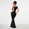 Amazon tk hot selling cross-border women's sexy socialite style dress summer off-the-shoulder asymmetrical neck black evening gown maxi dress
