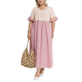 plus size cross-border new arrival  women's original elegant v-neck patchwork minimalist dress + lace trim
