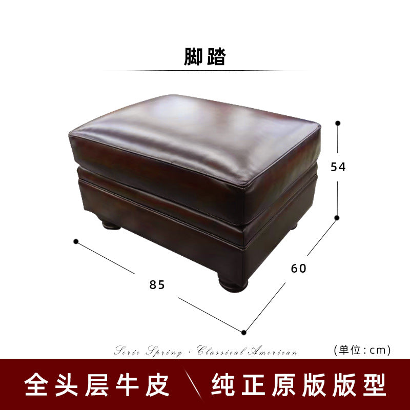 American sofa baton brown hand-rubbed full leather first-layer cowhide three-person row retro living room furniture