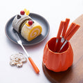 Stainless steel fruit fork set with premium ceramic storage jar, fruit picks, home watermelon forks, and stylish spoons