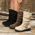 winter fleece-lined leather buckle mid-calf boots for women, new export style, wool-lined, plus size cotton shoes -  43