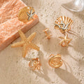 Starfish ring wholesale european and american cross-border jewelry ocean style ins high-end ring 7-piece set conch open ring